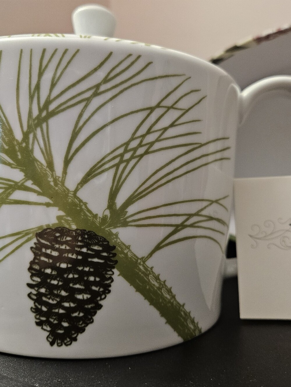 Retired - Rosanna Ceramic Teapot with Green Pine Branch and Brown Pinecone Motif